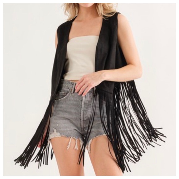 16 Retro Chic Western Fringe Suede Leather Vest Jacket - Picture 3 of 7